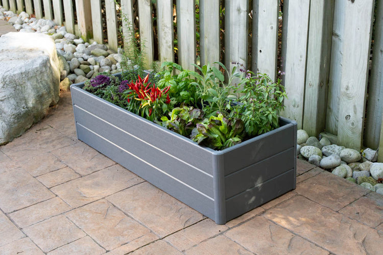 Terrace Garden Bed 16.5" x 44.5" x 11.5"– Fabric Bottom, Slate Gray