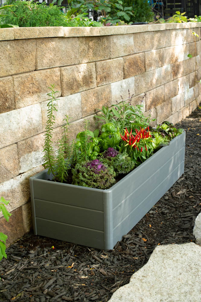 Terrace Garden Bed 16.5" x 44.5" x 11.5"– Fabric Bottom, Slate Gray